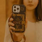 Compatible with iPhone 16 Pro Max Luxury LV Crossbody Phone Case with Mini Bag – Premium PU Leather, Shoulder Strap, Shockproof Design