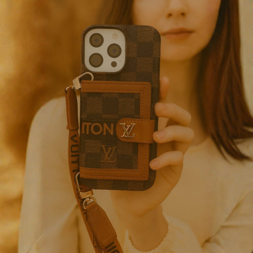 Compatible with iPhone 16 Pro Max Luxury LV Crossbody Phone Case with Mini Bag – Premium PU Leather, Shoulder Strap, Shockproof Design