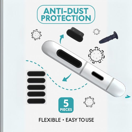 7-in-1 Anti-Dust Speaker Filter & Silicone Port Plug Set – Black – Compatible with Type-C & 3.5mm Devices