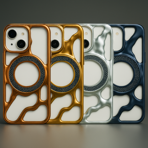 Premium Shock-Resistant Frame Case – Compatible with iPhone 13 / iPhone 14 – Matte Wave Design with Magnetic Ring Frame