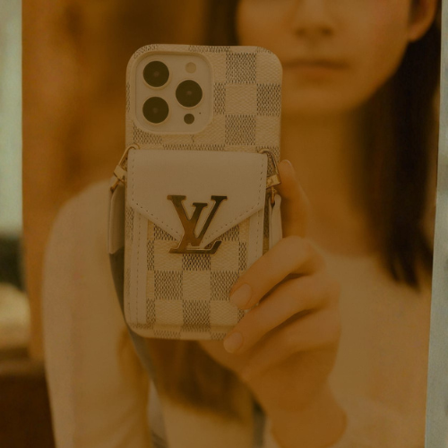 Compatible with iPhone 16 Pro Max Luxury LV Crossbody Phone Case with Mini Bag – Premium PU Leather, Shoulder Strap, Shockproof Design