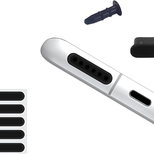7-in-1 Anti-Dust Speaker Filter & Silicone Port Plug Set – Black – Compatible with Type-C & 3.5mm Devices