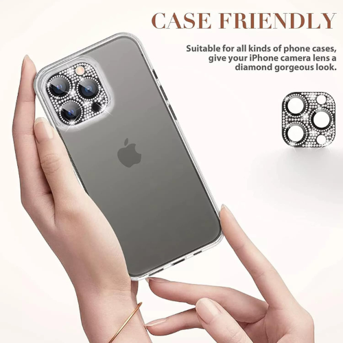 iPhone 15 Pro Max / iPhone 15 Pro – Full Metal Rhinestone Camera Protector with Lens Glass