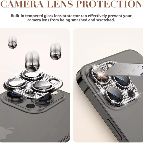 iPhone 14 Pro Max / iPhone 14 Pro – Full Metal Rhinestone Camera Protector with Lens Glass