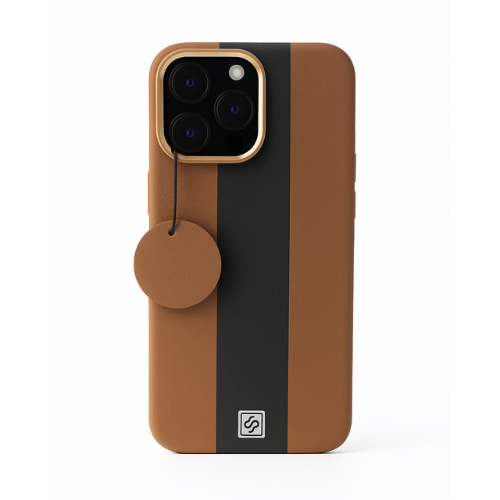 iPhone 13 Pro Max Luxury Leather Case – Dual Line Design, Metal Camera Ring, Soft Inner Lining, MagSafe Compatible (Brown & Black)