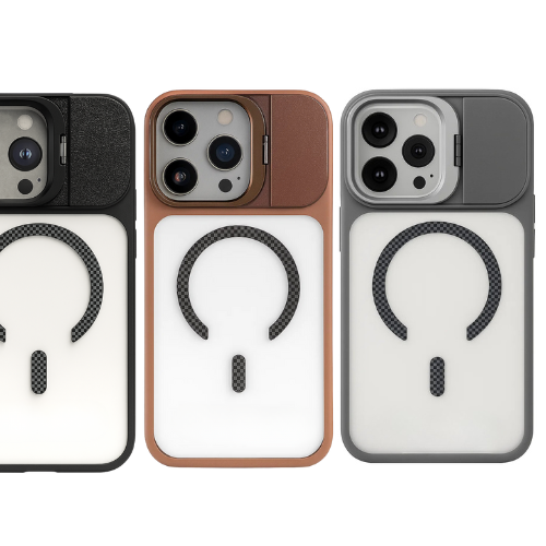 iPhone 16 Pro Max Magnetic MagSafe Case – Carbon Fiber Design, Sliding Metal Camera Cover, Built-In Kickstand, Premium Shockproof Protection