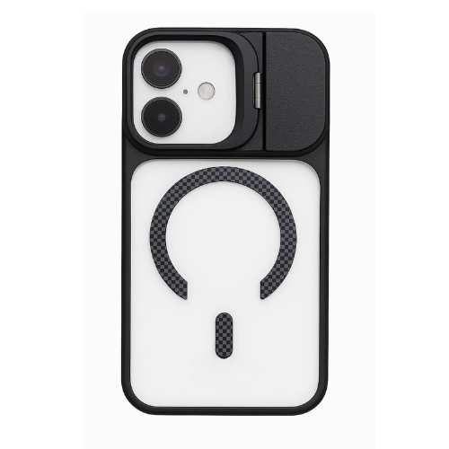 iPhone 17 Magnetic MagSafe Case – Carbon Fiber Design, Sliding Metal Camera Cover, Built-In Kickstand, Premium Shockproof Protection