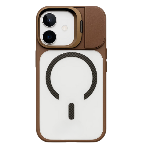 iPhone 17 Magnetic MagSafe Case – Carbon Fiber Design, Sliding Metal Camera Cover, Built-In Kickstand, Premium Shockproof Protection