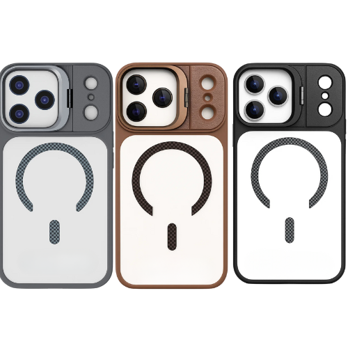 iPhone 17 Pro Max Magnetic MagSafe Case – Carbon Fiber Design, Sliding Metal Camera Cover, Built-In Kickstand, Premium Shockproof Protection