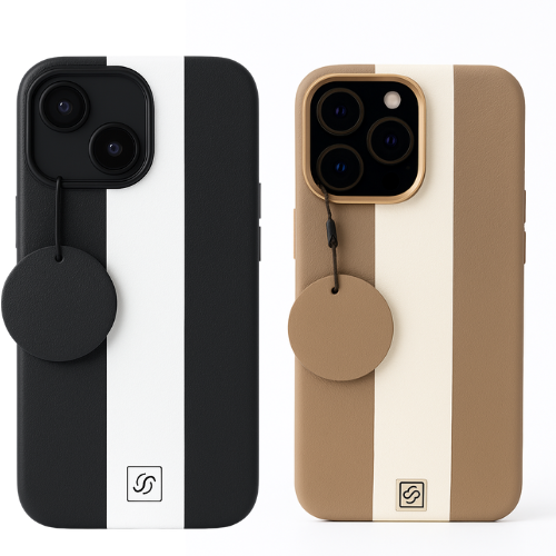 iPhone 16 Pro Luxury Leather Case – Dual Line Design, Metal Camera Ring, Soft Inner Lining, MagSafe Compatible