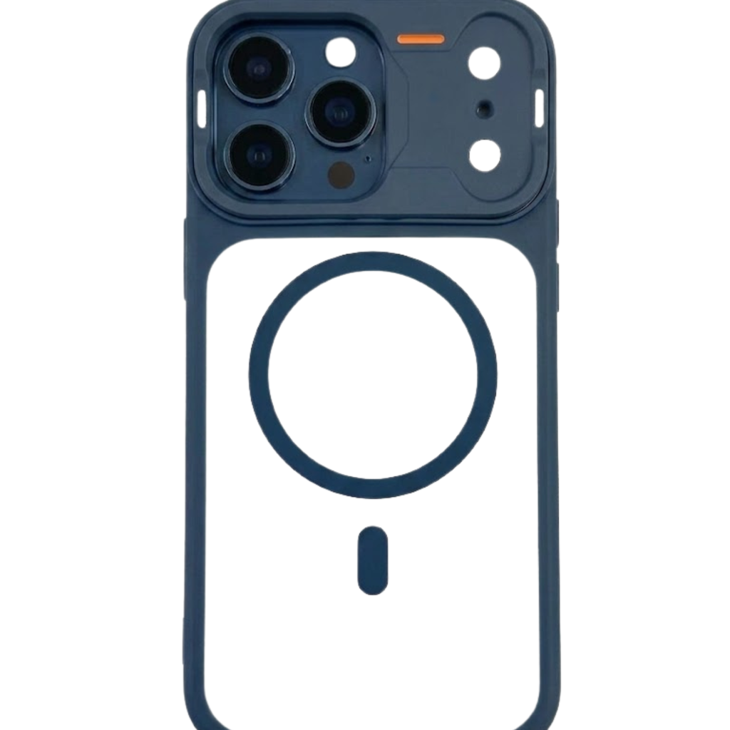iPhone 12 Pro Max conversion case with blue frame and MagSafe ring
