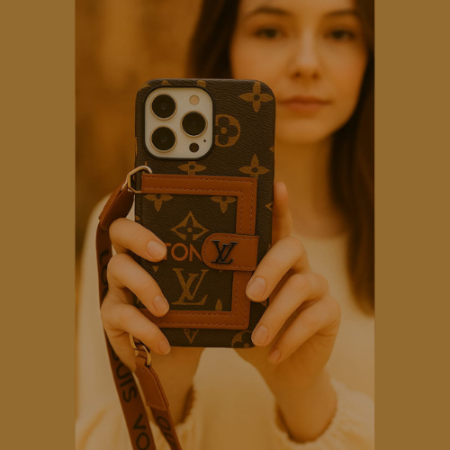 Compatible with iPhone 16 Pro Max Luxury LV Crossbody Phone Case with Mini Bag – Premium PU Leather, Shoulder Strap, Shockproof Design