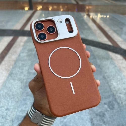 Magnetic Leather Case with Metal Camera Frame – MagSafe Compatible – Designed for iPhone 17 Pro Max