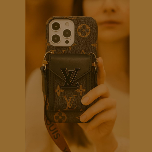 Compatible with iPhone 13 Pro Max Luxury LV Crossbody Phone Case with Mini Bag – Premium PU Leather, Shoulder Strap, Shockproof Design