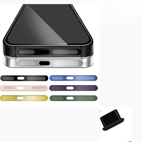 Anti-Dust Metal Mesh Sticker for iPhone Speaker – 2-Pack + Silicone Charging Port Dust Plug – Compatible with iPhone 12/13/14/15/16/17