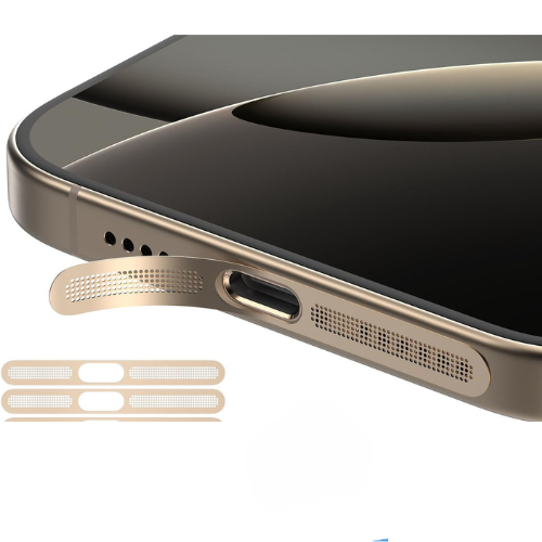 Anti-Dust Metal Mesh Sticker for iPhone Speaker – 2-Pack + Silicone Charging Port Dust Plug – Compatible with iPhone 12/13/14/15/16/17