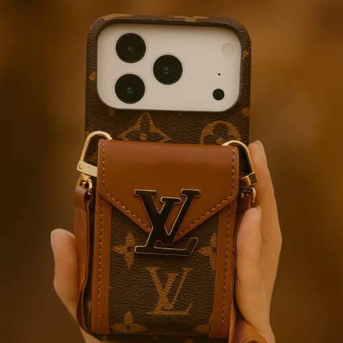 Compatible with iPhone 17 Pro Max Luxury LV Crossbody Phone Case with Mini Bag – Premium PU Leather, Shoulder Strap, Shockproof Design
