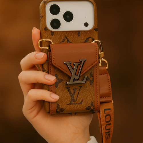 Compatible with iPhone 17 Pro Max Luxury LV Crossbody Phone Case with Mini Bag – Premium PU Leather, Shoulder Strap, Shockproof Design