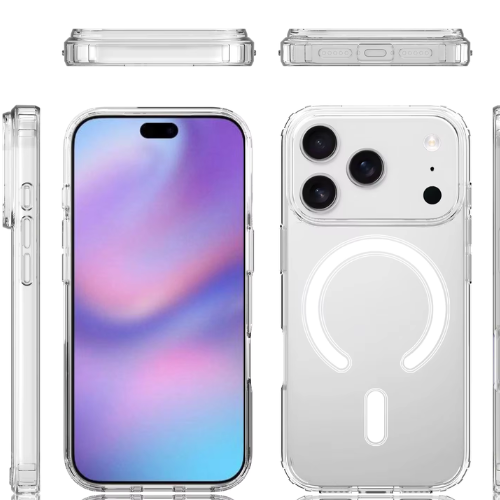 Magnetic Phone case for iPhone 17 Pro Max Clear Wireless Charging Mobile Phone Cases + Glass Screen Protector Clear