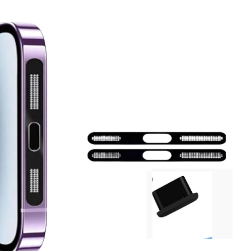 Anti-Dust Metal Mesh Sticker for iPhone Speaker – 2-Pack + Silicone Charging Port Dust Plug – Compatible with iPhone 12/13/14/15/16/17
