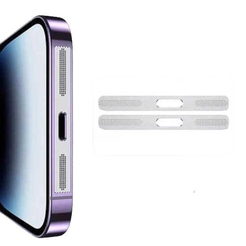 Anti-Dust Metal Mesh Sticker for iPhone Speaker – 2-Pack + Silicone Charging Port Dust Plug – Compatible with iPhone 12/13/14/15/16/17