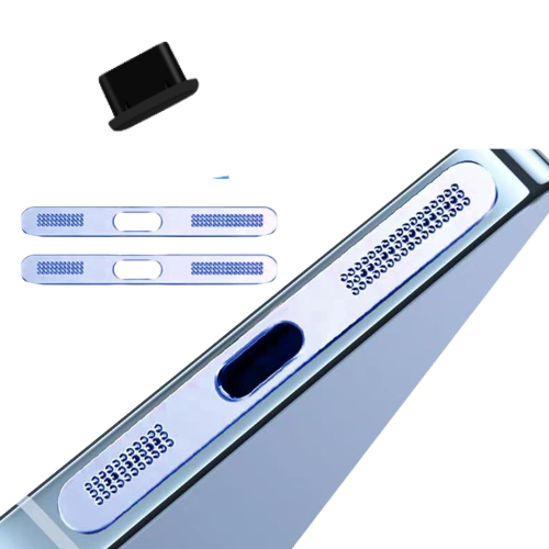 Anti-Dust Metal Mesh Sticker for iPhone Speaker – 2-Pack + Silicone Charging Port Dust Plug – Compatible with iPhone 12/13/14/15/16/17