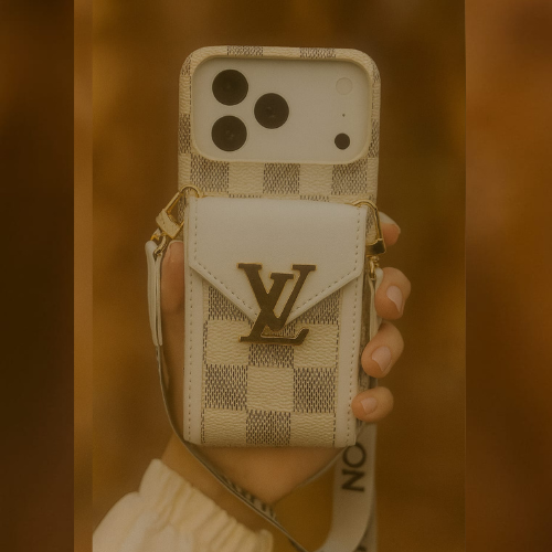 Compatible with iPhone 17 Pro Max Luxury LV Crossbody Phone Case with Mini Bag – Premium PU Leather, Shoulder Strap, Shockproof Design