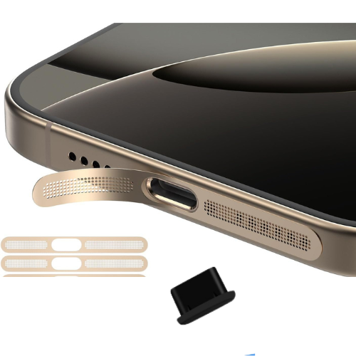 Anti-Dust Metal Mesh Sticker for iPhone Speaker – 2-Pack + Silicone Charging Port Dust Plug – Compatible with iPhone 12/13/14/15/16/17