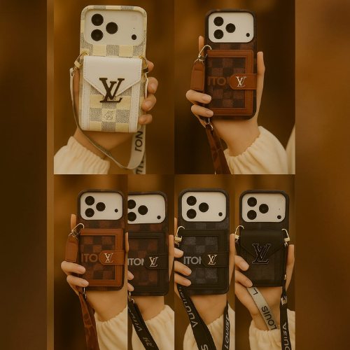 Compatible with iPhone 17 Pro Max Luxury LV Crossbody Phone Case with Mini Bag – Premium PU Leather, Shoulder Strap, Shockproof Design