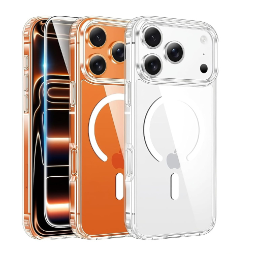 Magnetic Phone case for iPhone 17 Pro Max Clear Wireless Charging Mobile Phone Cases + Glass Screen Protector Clear