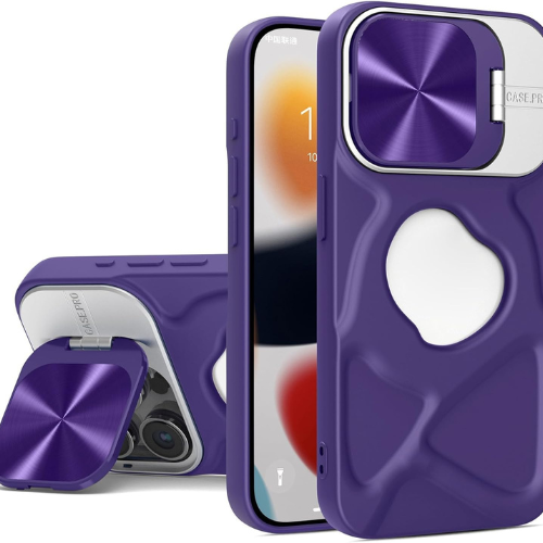 iPhone 14 Pro Max Shockproof Military Grade Case – Invisible Lens Protection Cover, Foldable Stand, Magnetic Wireless Charging Compatible (Purple)