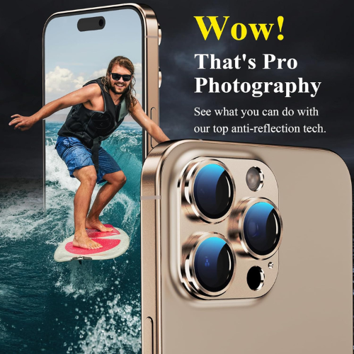 Camera Lens Protector for iPhone 16 Pro / iPhone 16 Pro Max – 1:1 Perfect Fit Matte Metal Frame, Anti-Scratch Tempered Glass, Case-Friendly – Desert Titanium
