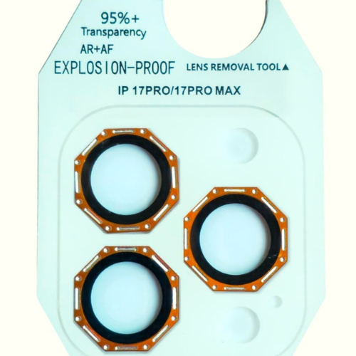iPhone 17 Pro Max / iPhone 17 Pro – Hexagon Metal Camera Lens Protector – 9H Tempered Glass – Cosmic Orange