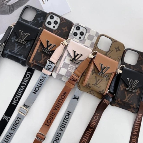 Compatible with iPhone 16 Pro Max Luxury LV Crossbody Phone Case with Mini Bag – Premium PU Leather, Shoulder Strap, Shockproof Design