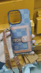 Compatible with iPhone 17 Pro Max Luxury LV Crossbody Phone Case with Mini Bag – Premium PU Leather, Shoulder Strap, Shockproof Design